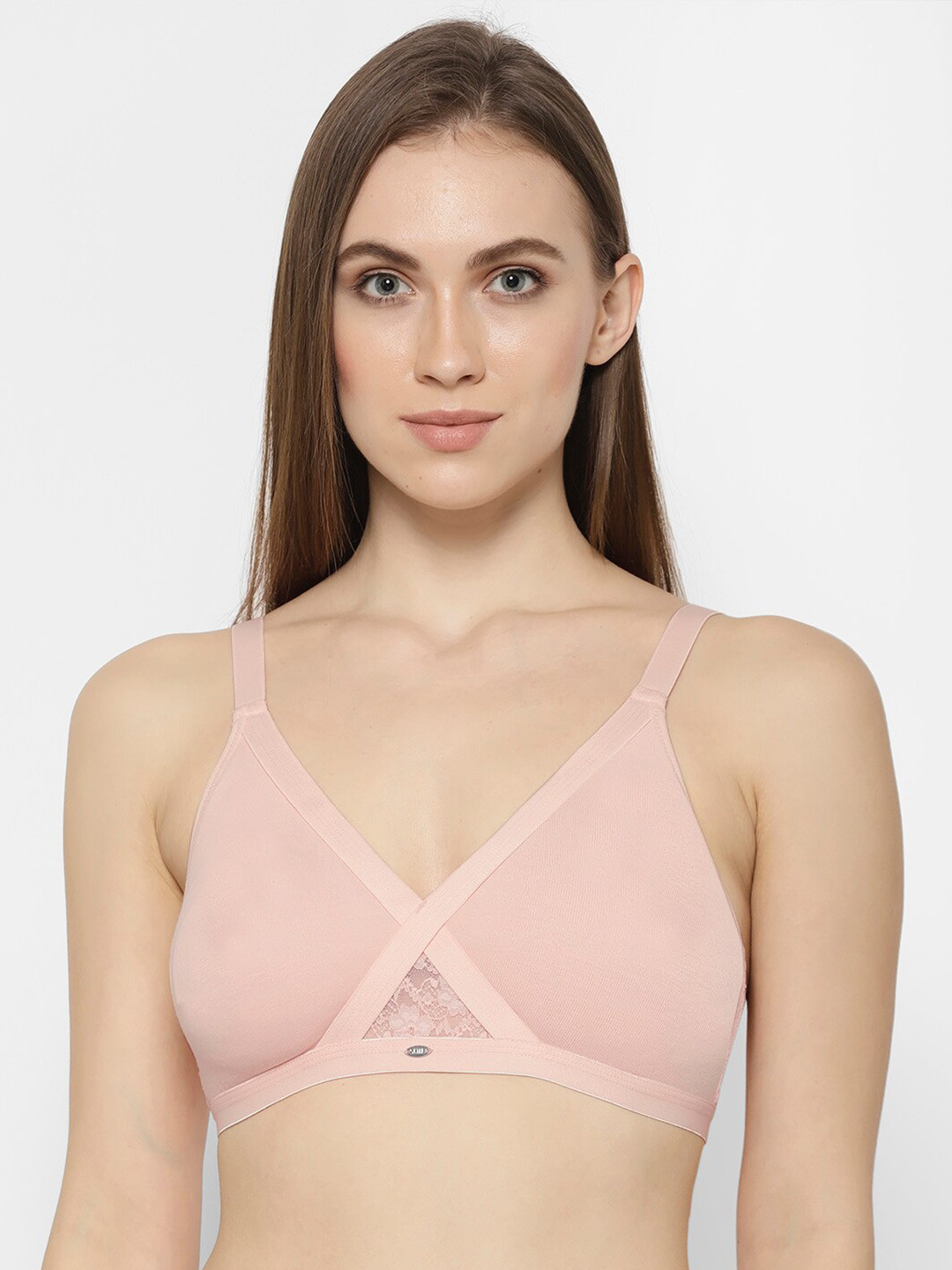 Soie Pink Solid Non-Wired Cross-Over Non Padded T-Shirt Bra