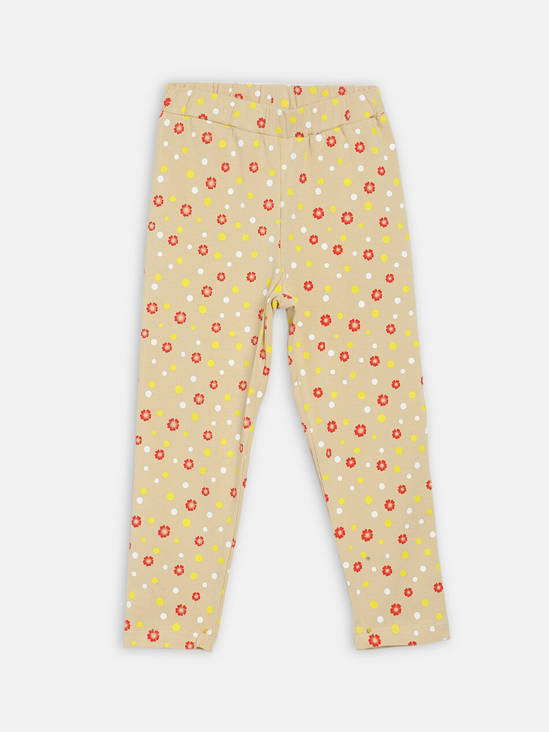 Blue Giraffe Girls Beige & Red Printed Ankle-Length Cotton Leggings