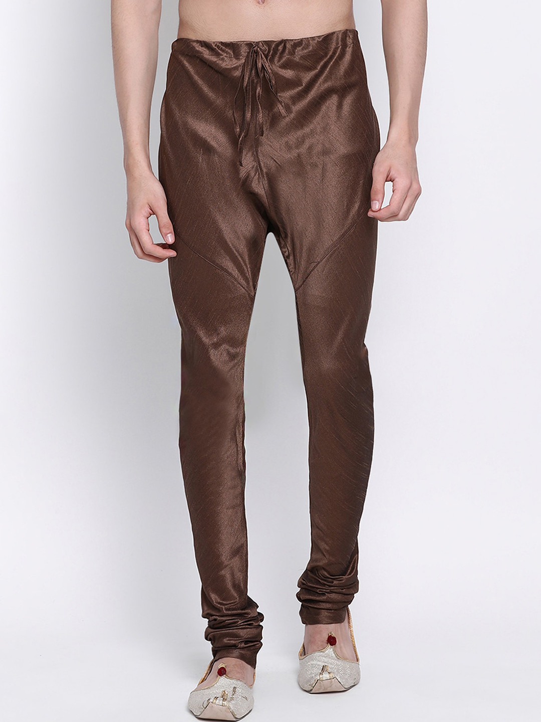 Here&Now X Sanwara  Men Solid Brown Colour Art Silk Churidar