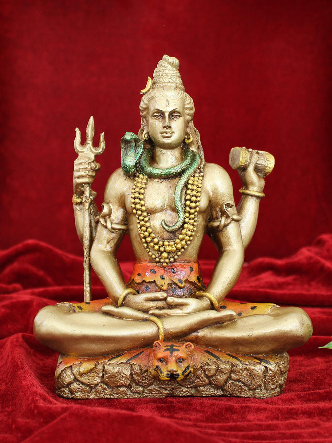 TIED RIBBONS Lord Shiva Blessing Sitting Pose Gold Polyresin Natural Prayer Room Hand-Crafted Medium Showpiece - 7.9 Inches