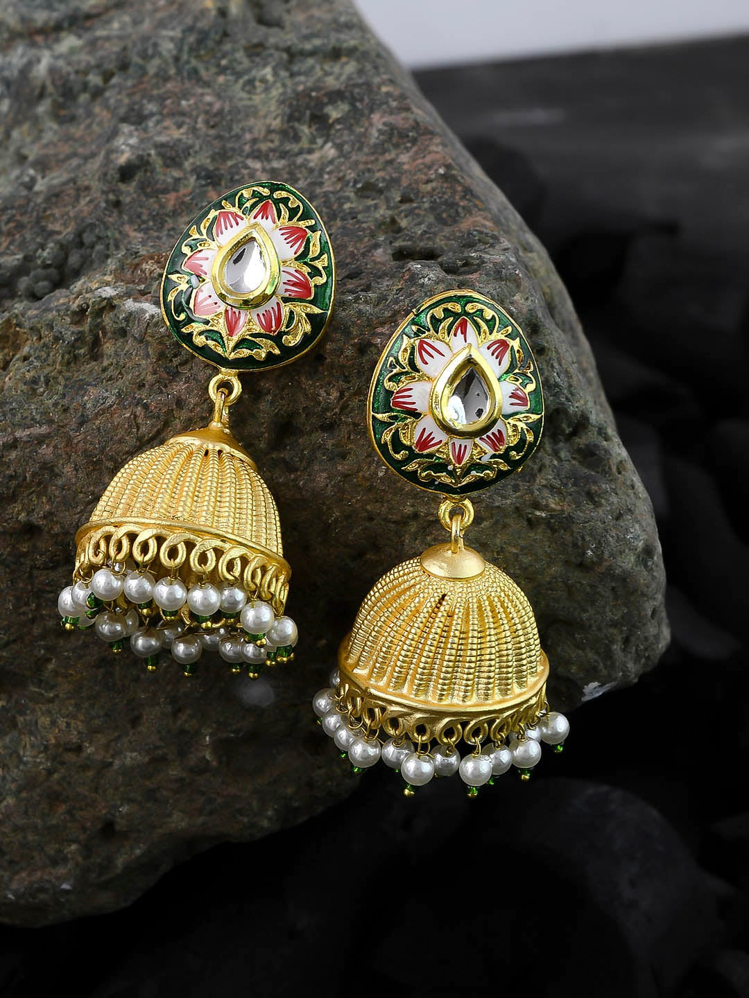 Silvermerc Designs Gold-Plated Handpainted Classic Jhumkas Earrings