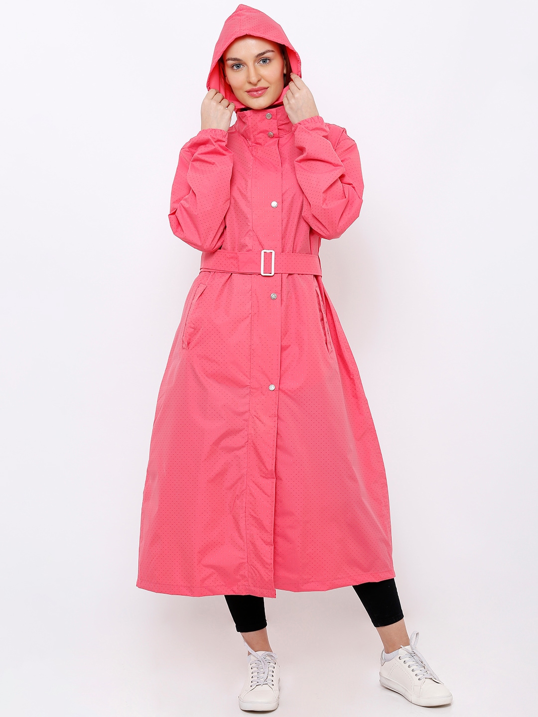 Zeel Women Pink Solid Full Length Rain Jacket