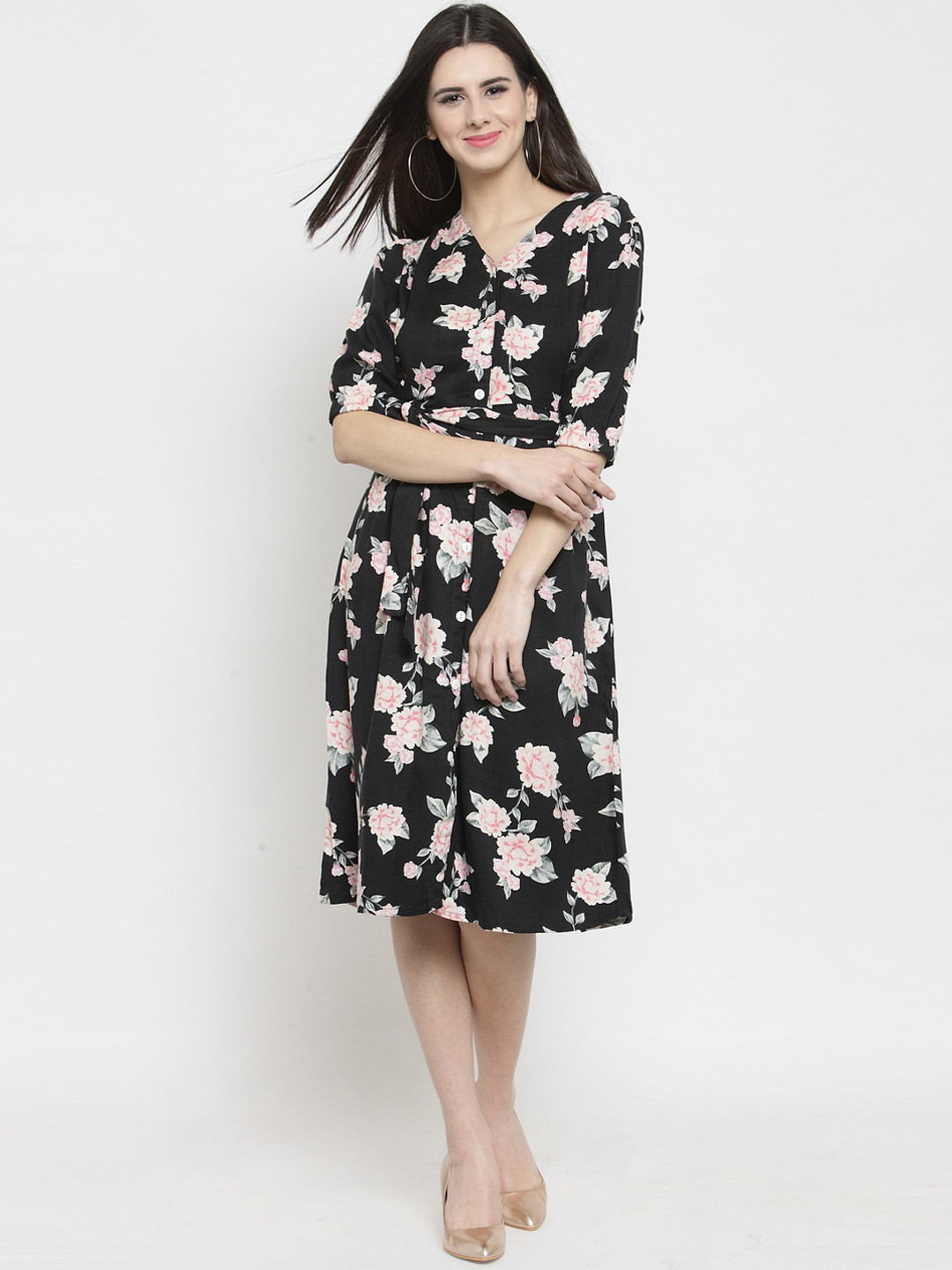 Sera Black Floral Print Dress