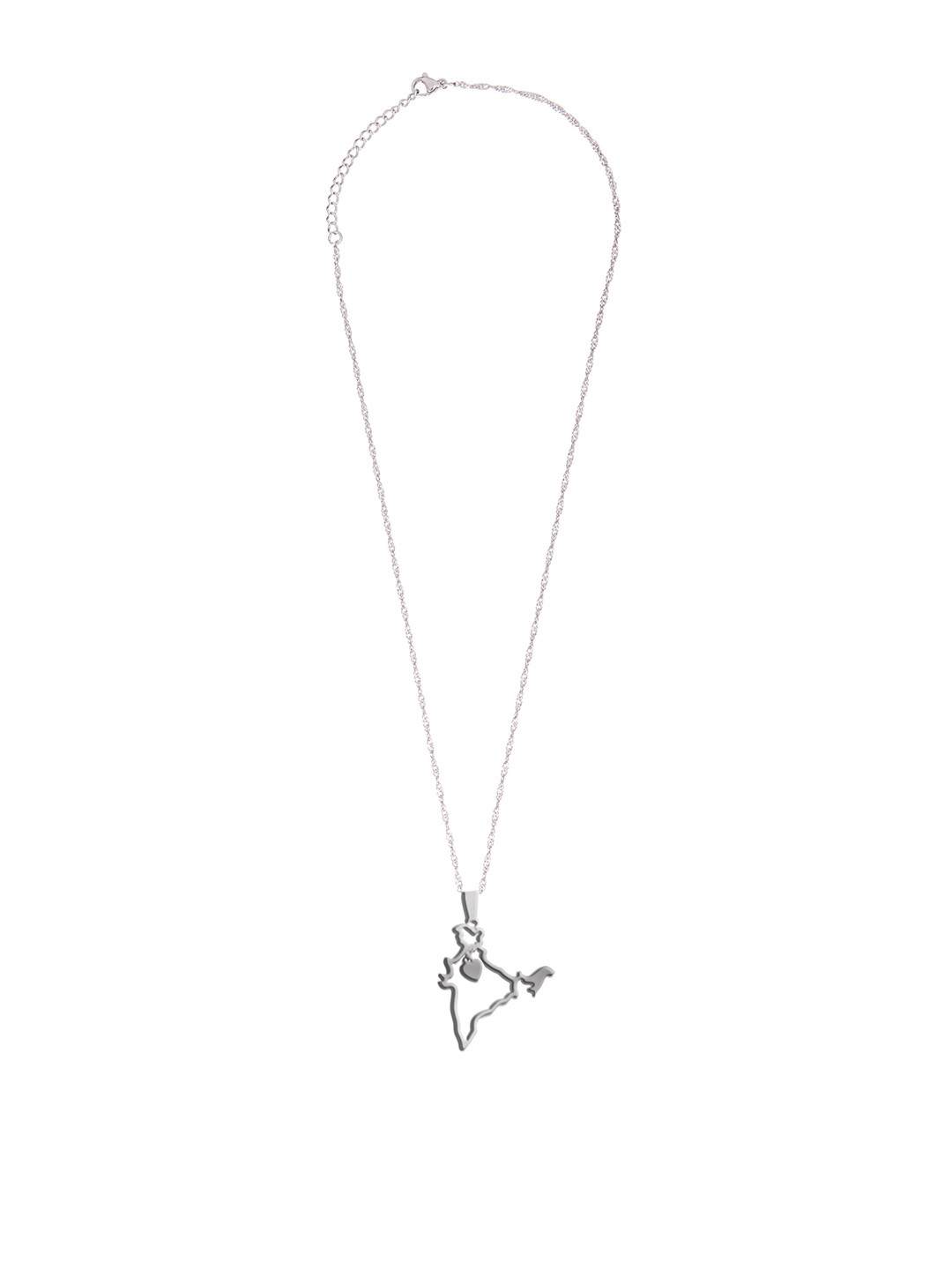 Moon Dust Silver-Plated India Map-Shaped Pendant With Chain