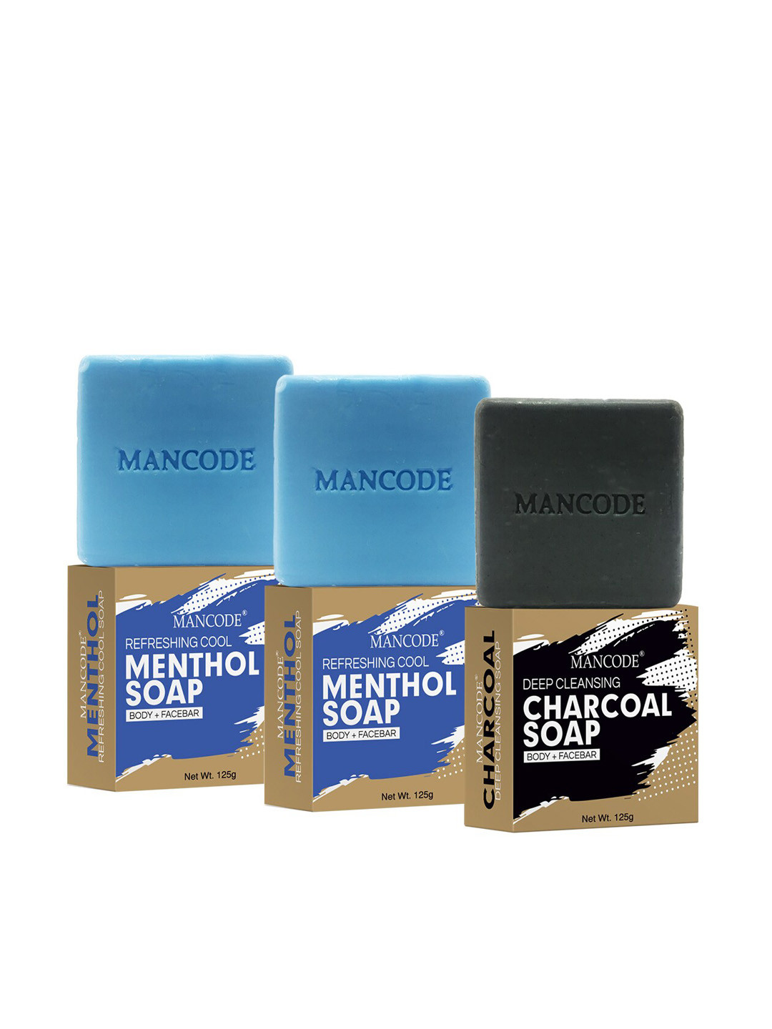 MANCODE Pack of 3 125gm Cool Menthol And Charcoal Deep Cleansing Soap,