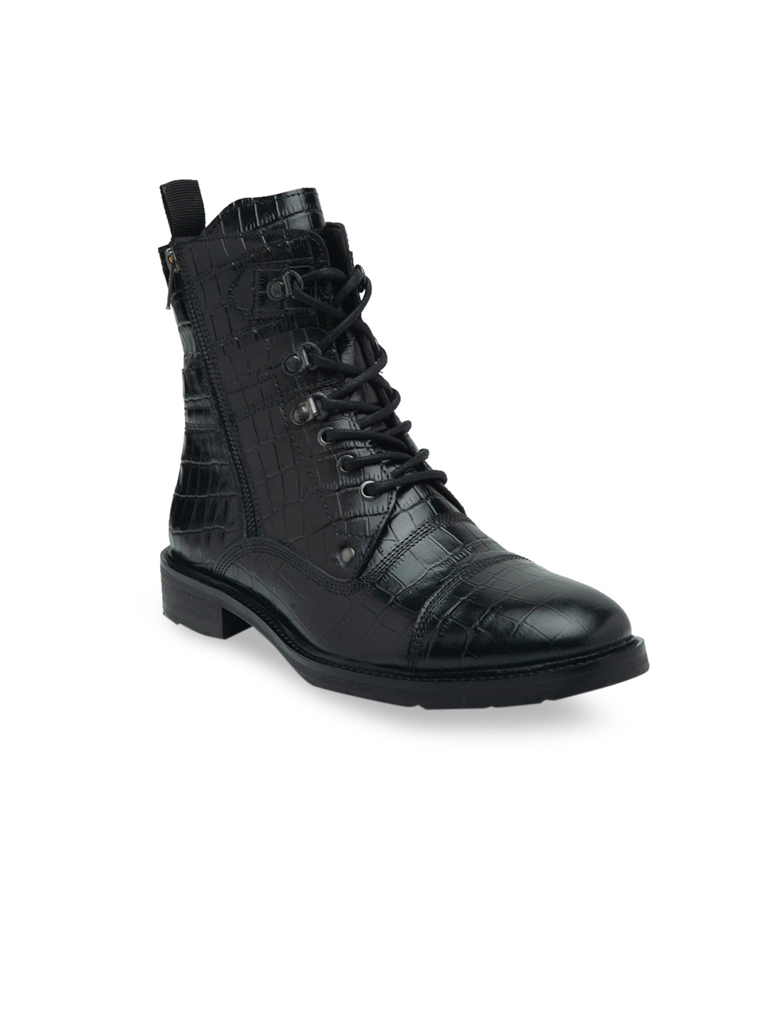 Teakwood Leathers Men Black Textured Leather Flat Boots