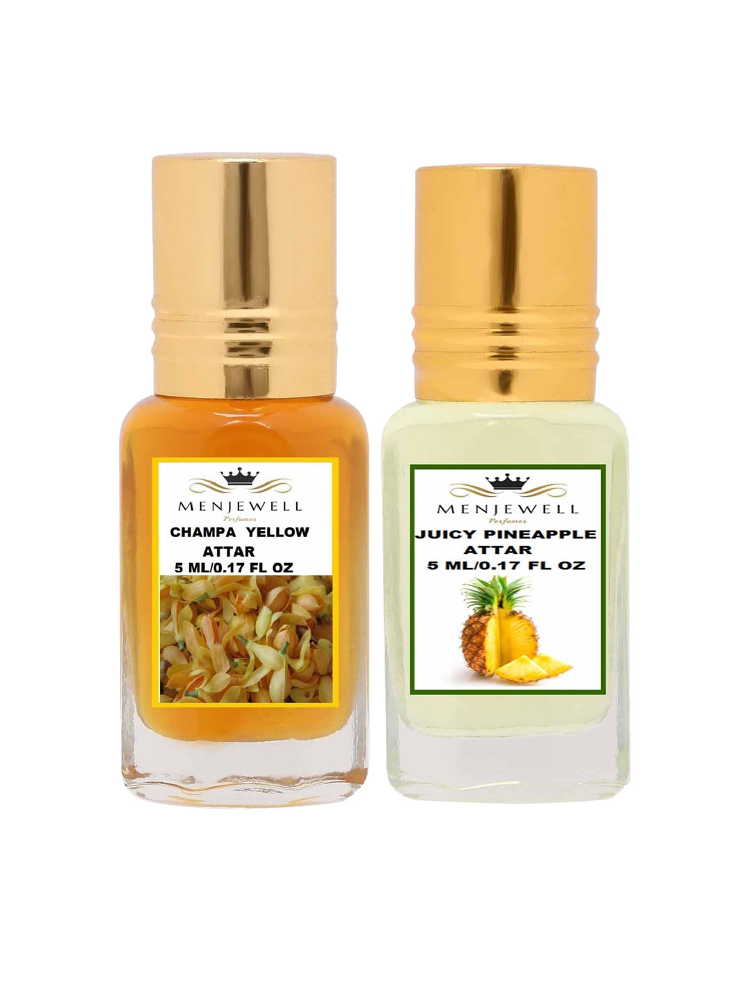 Menjewell Pack of 2 Attar Chamapa Yellow and Juicy Pineapple 5 ml
