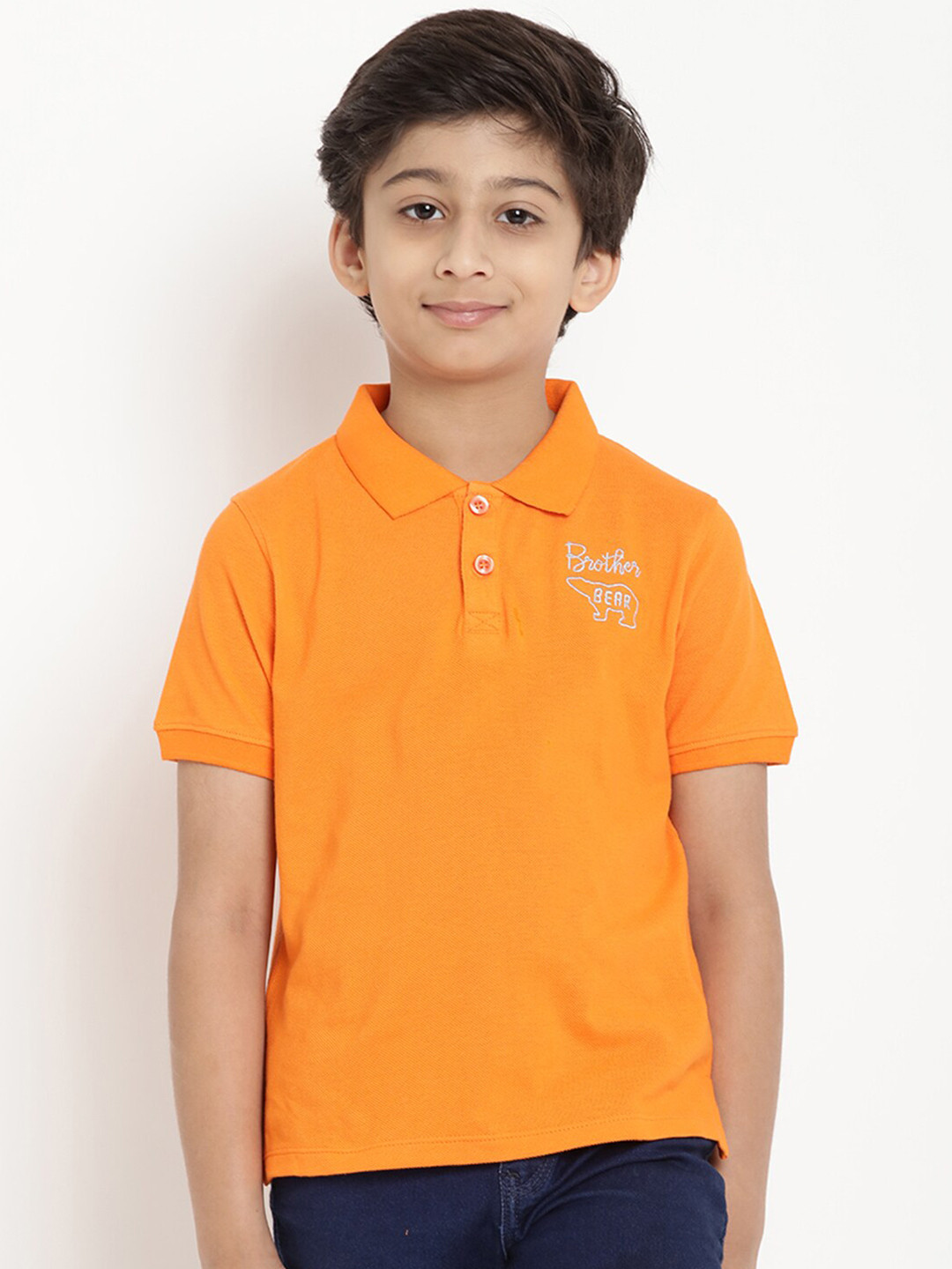 berrytree Unisex Kids Orange Solid Polo Collar T-shirt