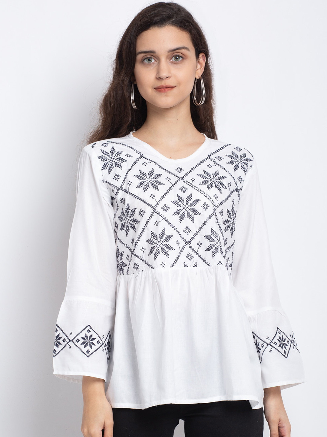 Miaz Lifestyle Women White & Grey A-Line Top