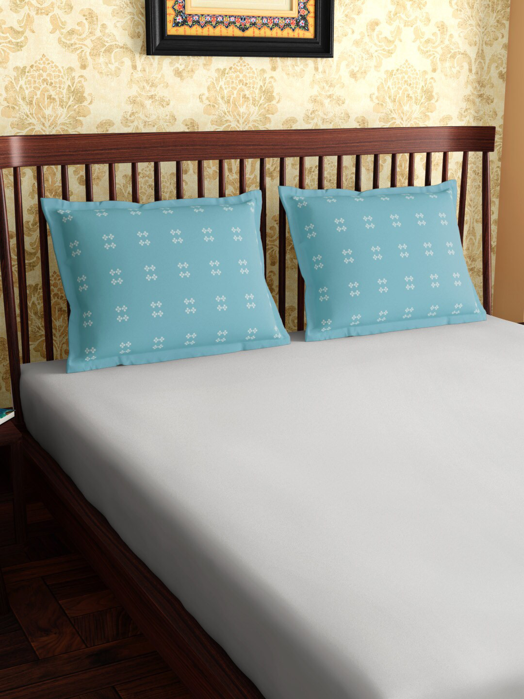 PETAL HOME Set Of 2 Blue Embroidered Cotton Pillow Covers