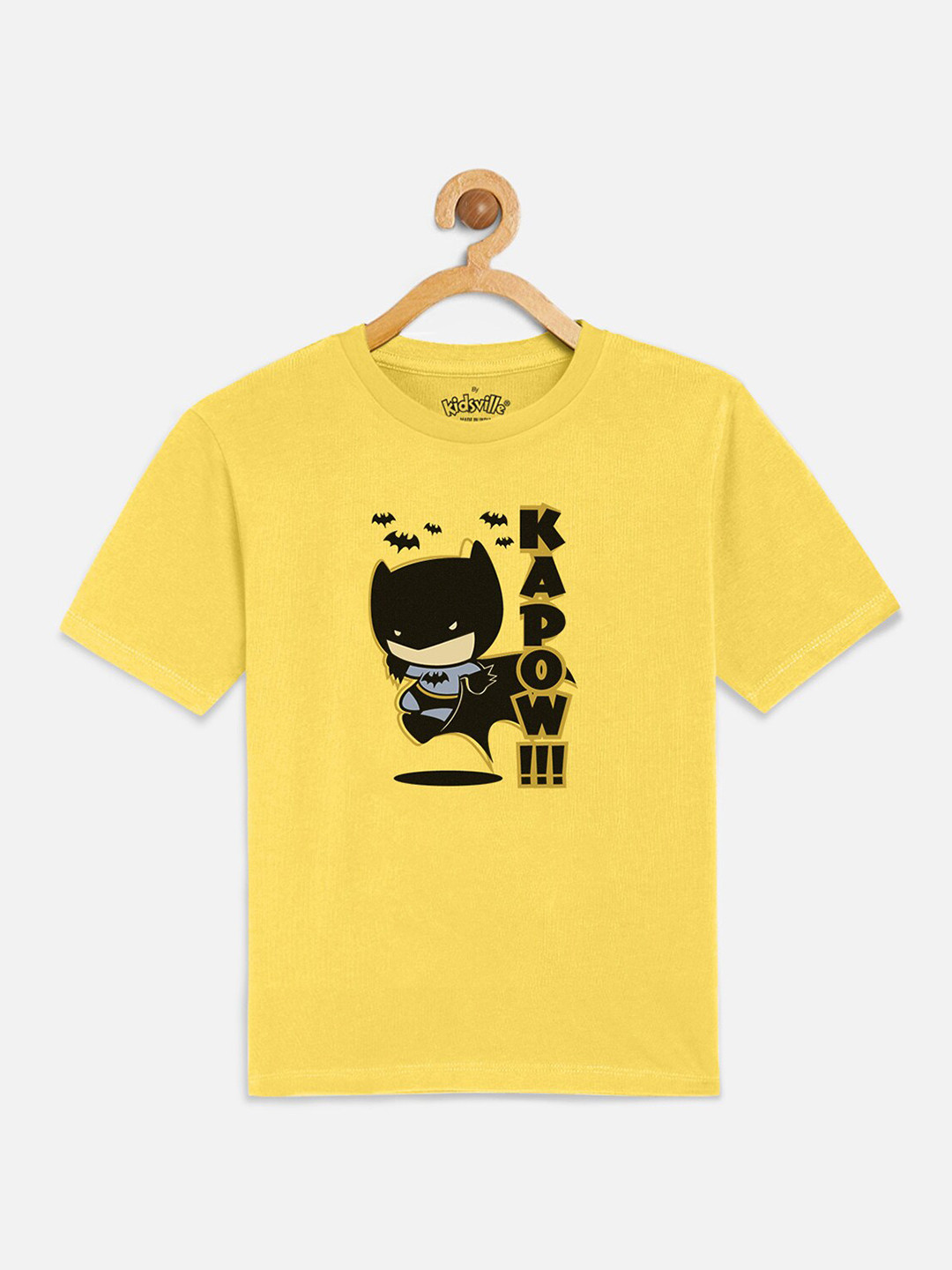 Kids Ville Boys Yellow Batman Printed Cotton T-shirt
