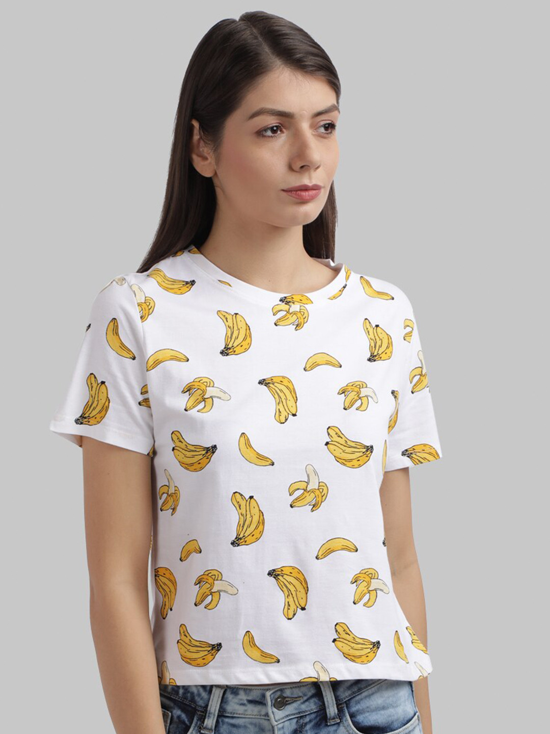 Parx Women White & Yellow Printed Round Neck T-Shirt