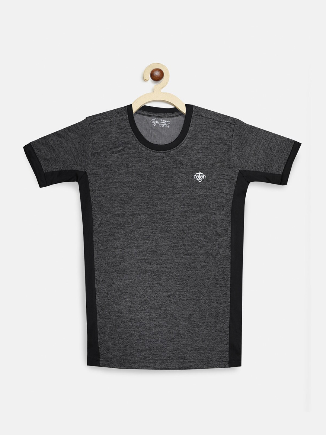 CHIMPRALA Girls Charcoal Grey Solid Round Neck T-shirt