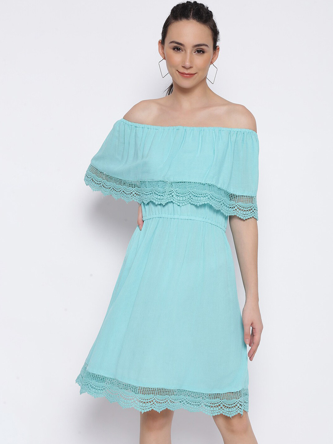 MARC LOUIS Sea Green Off-Shoulder Crepe Dress