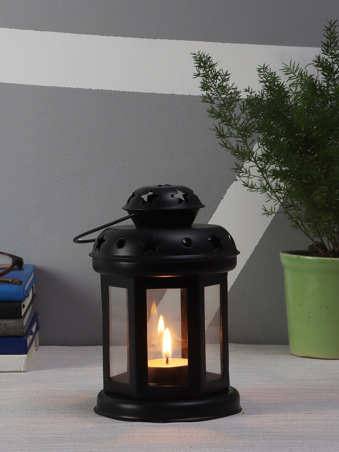 EXIM DECOR Black Solid Traditional Table Lantern