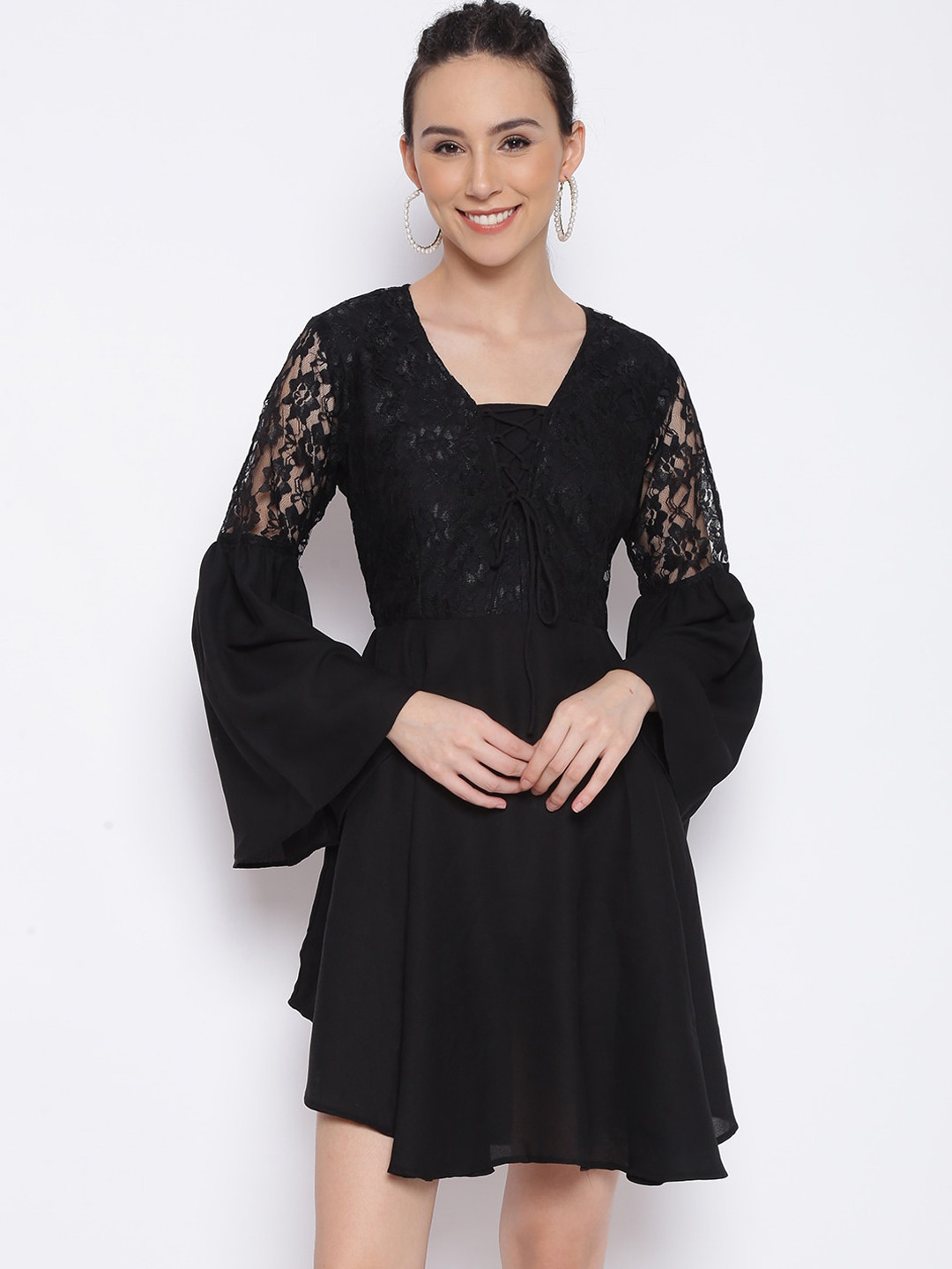 MARC LOUIS Black Floral Crepe Dress