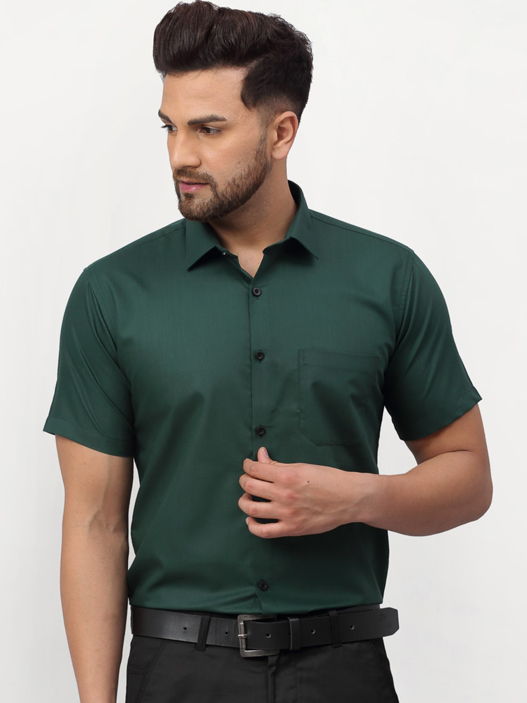 JAINISH Men Green Solid Regular Fit Formal Shirt