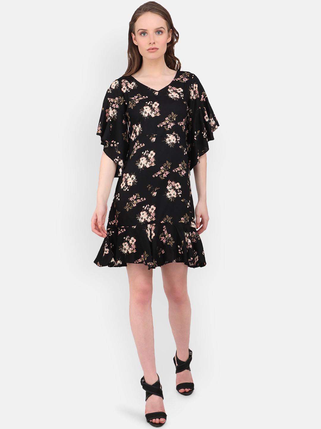 Marc Louis Black Ruffled Midi Dress