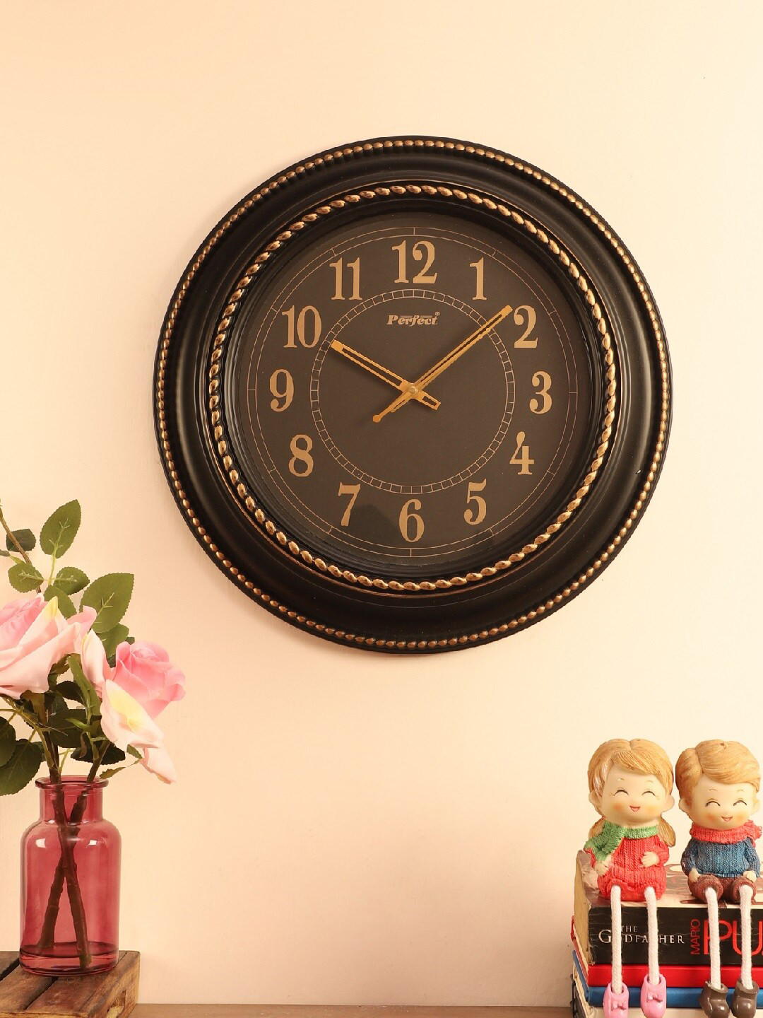 EXIM DECOR Black & Gold Textured Contemporary Wall Clock