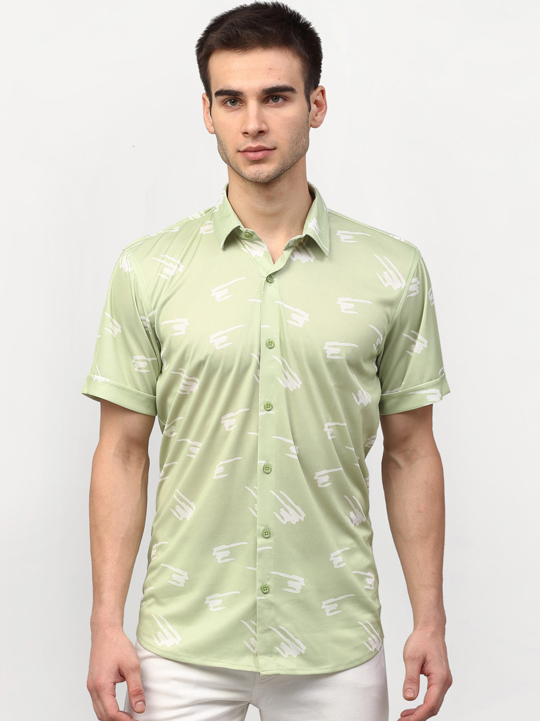 JAINISH Men Green & White Printed Regular Fit Casual Shirt
