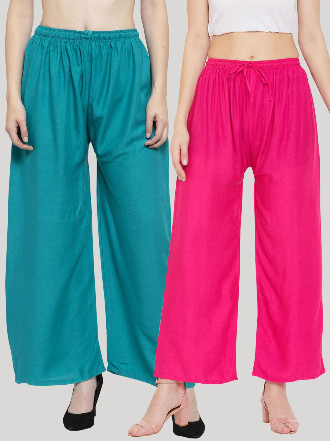 Clora Creation Women Turquoise Blue & Magenta Set Of 2 Palazzos