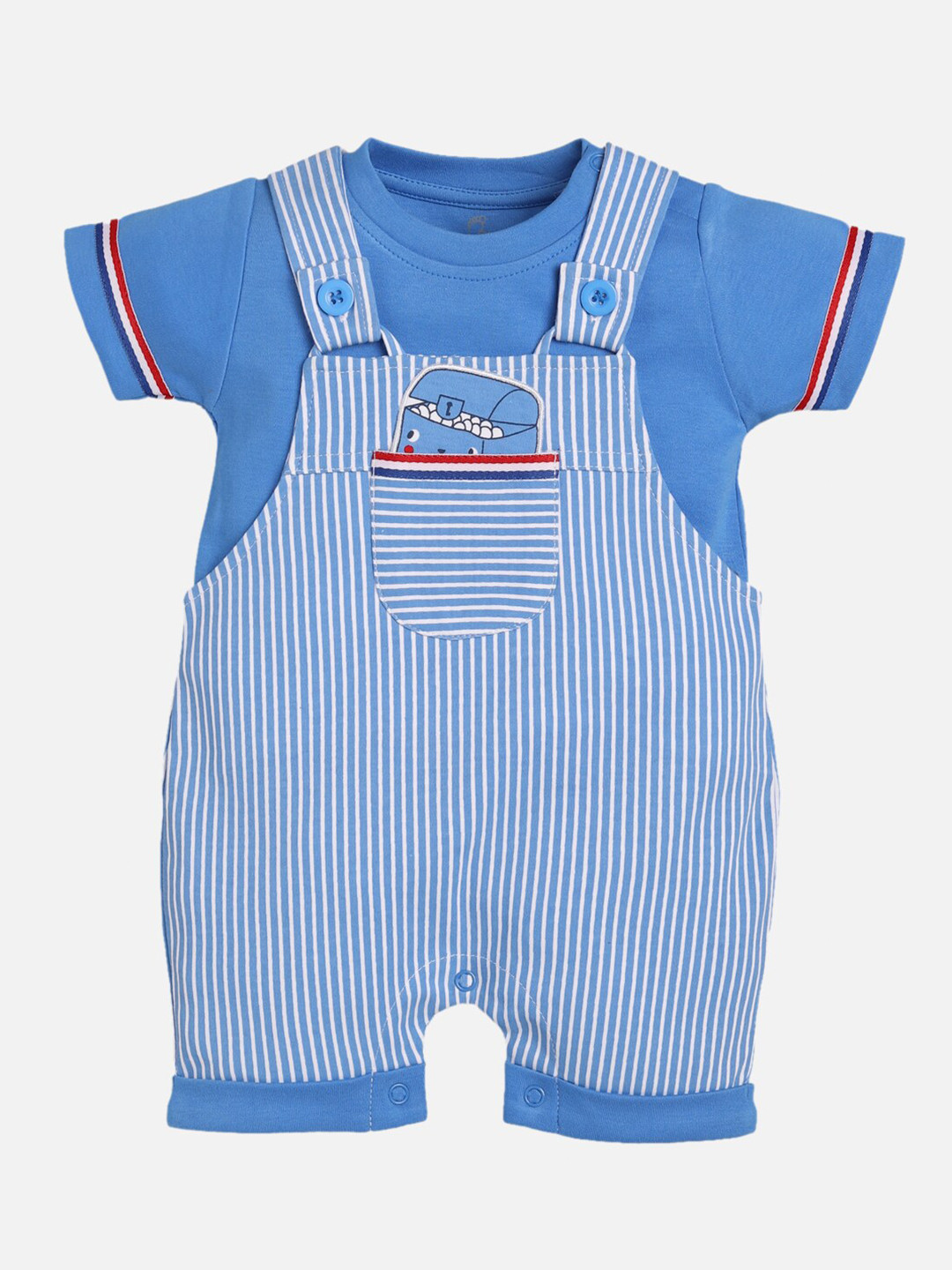 BABY GO Kids Blue Royal Cotton Dungaree With Tshirt