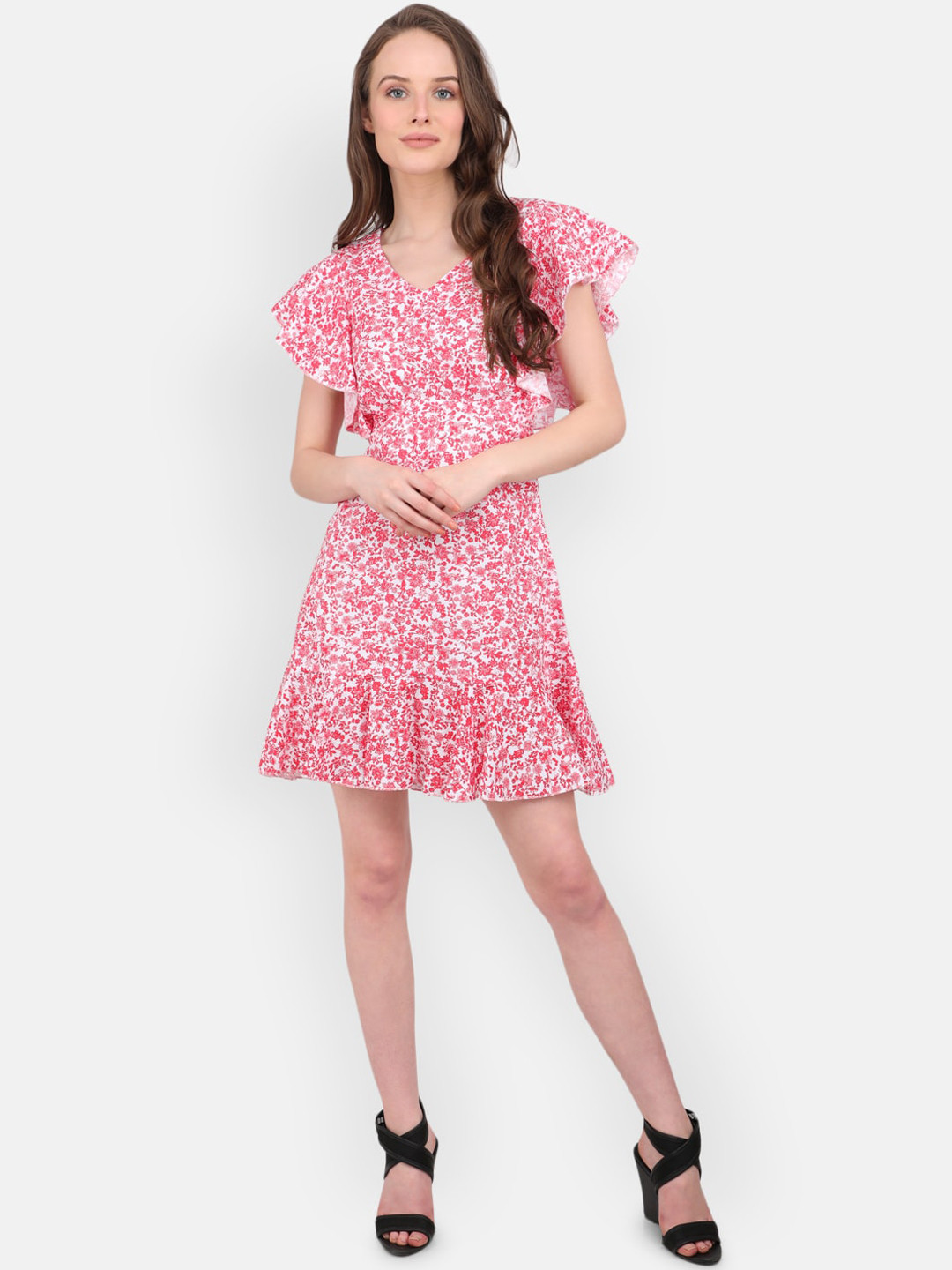 MARC LOUIS White & Red Floral Cotton Dress