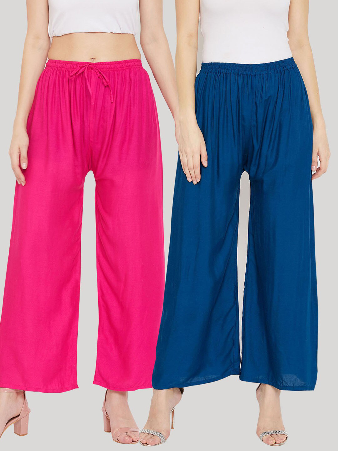 Clora Creation Women Navy Blue & Magenta Pack Of 2 Knitted Palazzos