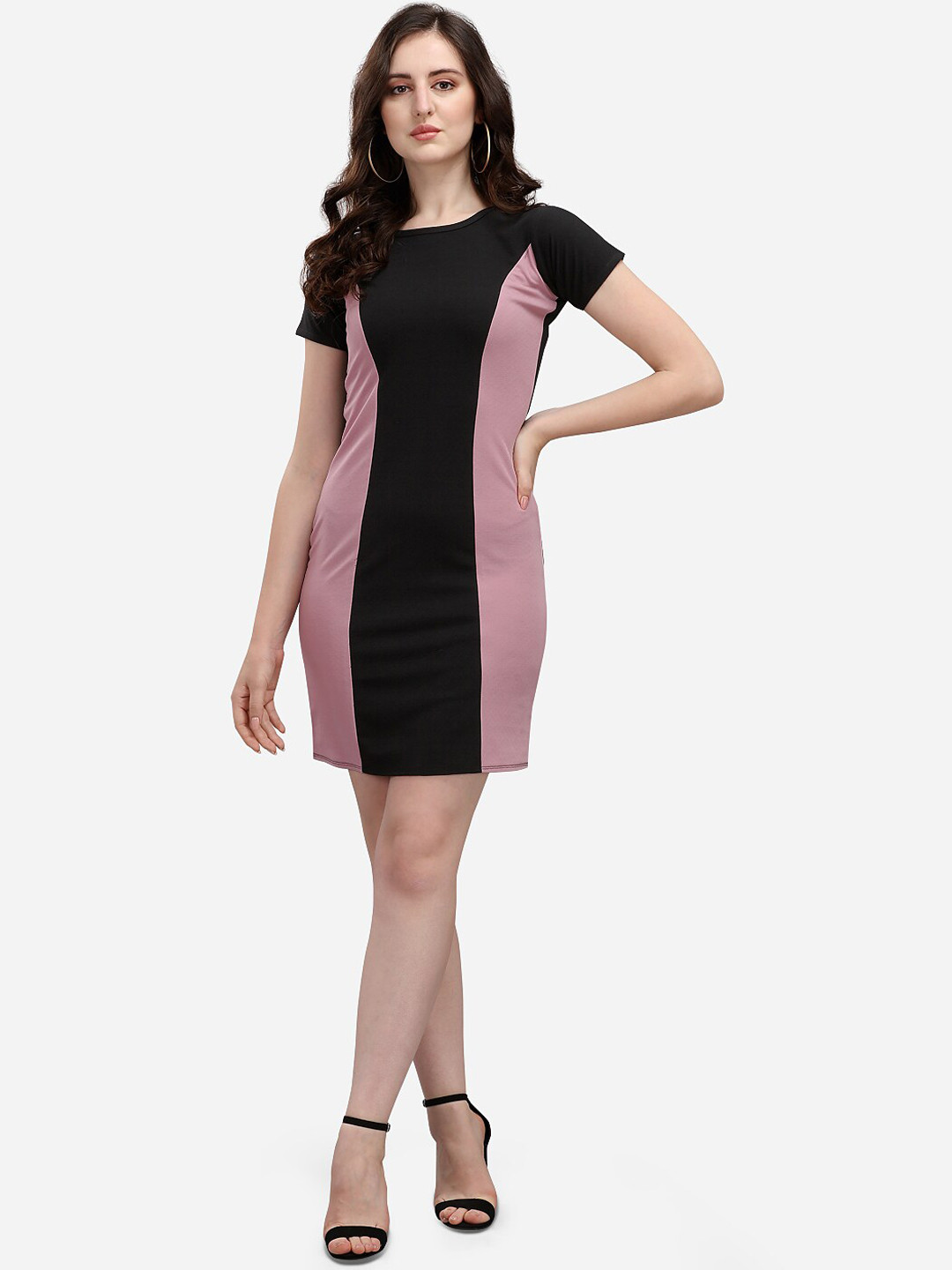 PURVAJA Mauve & Black Colourblocked Bodycon Dress