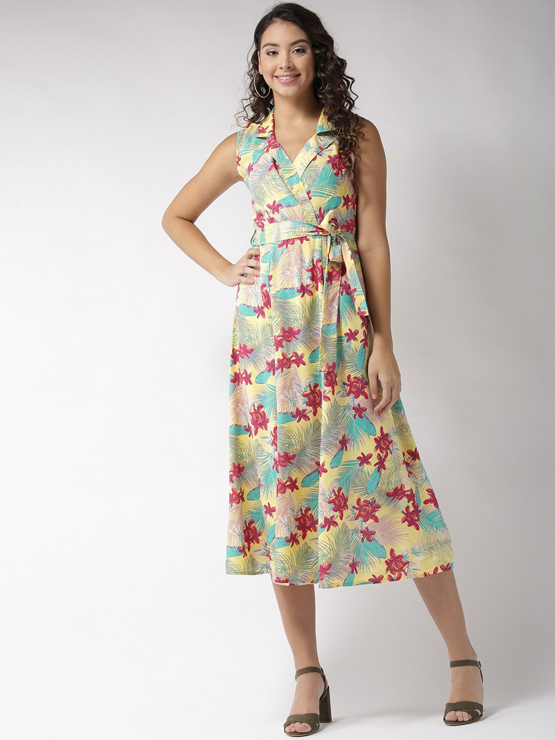 Sera Yellow Tropical Midi Dress