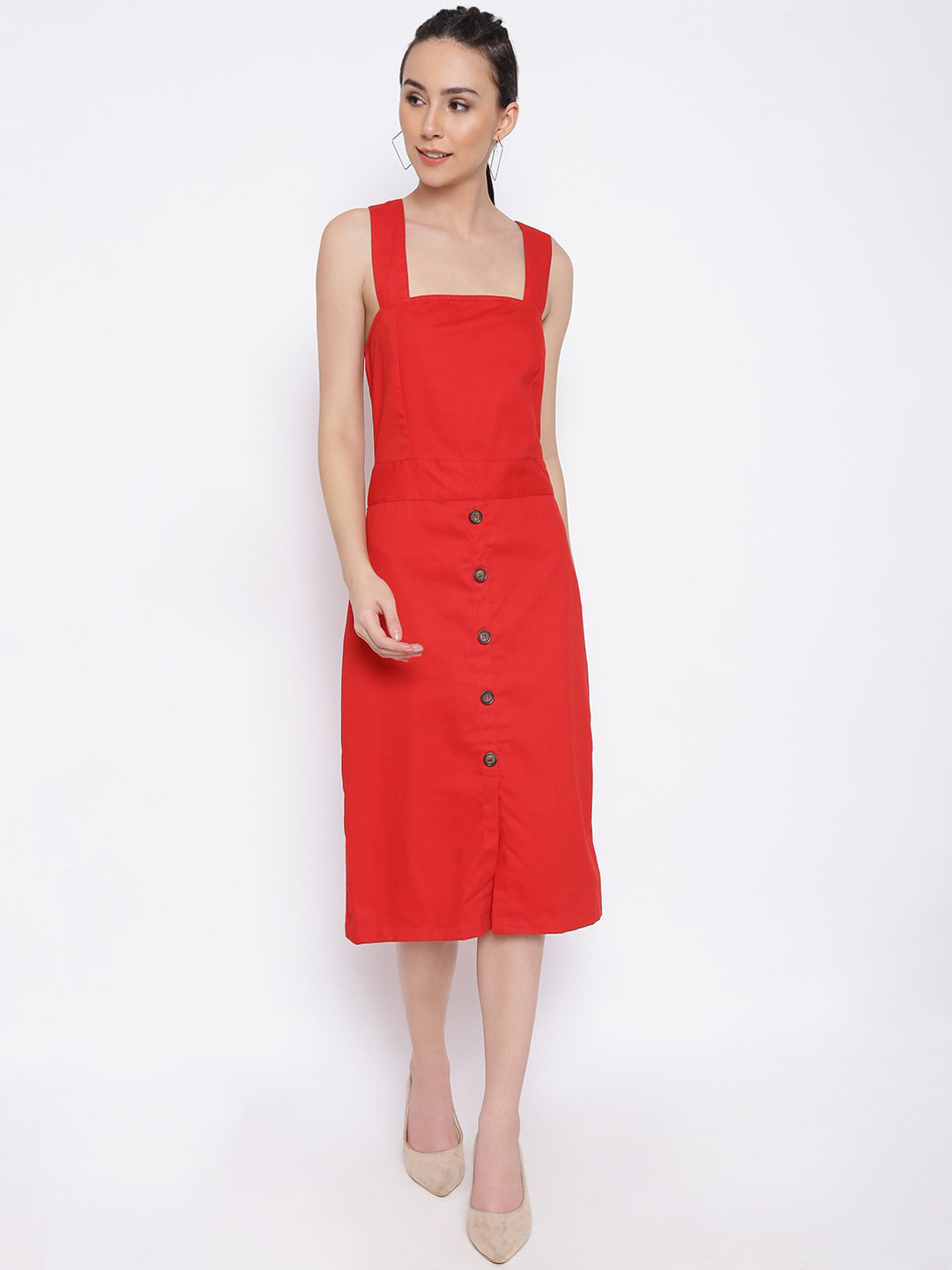 MARC LOUIS Red Floral A-Line Midi Dress