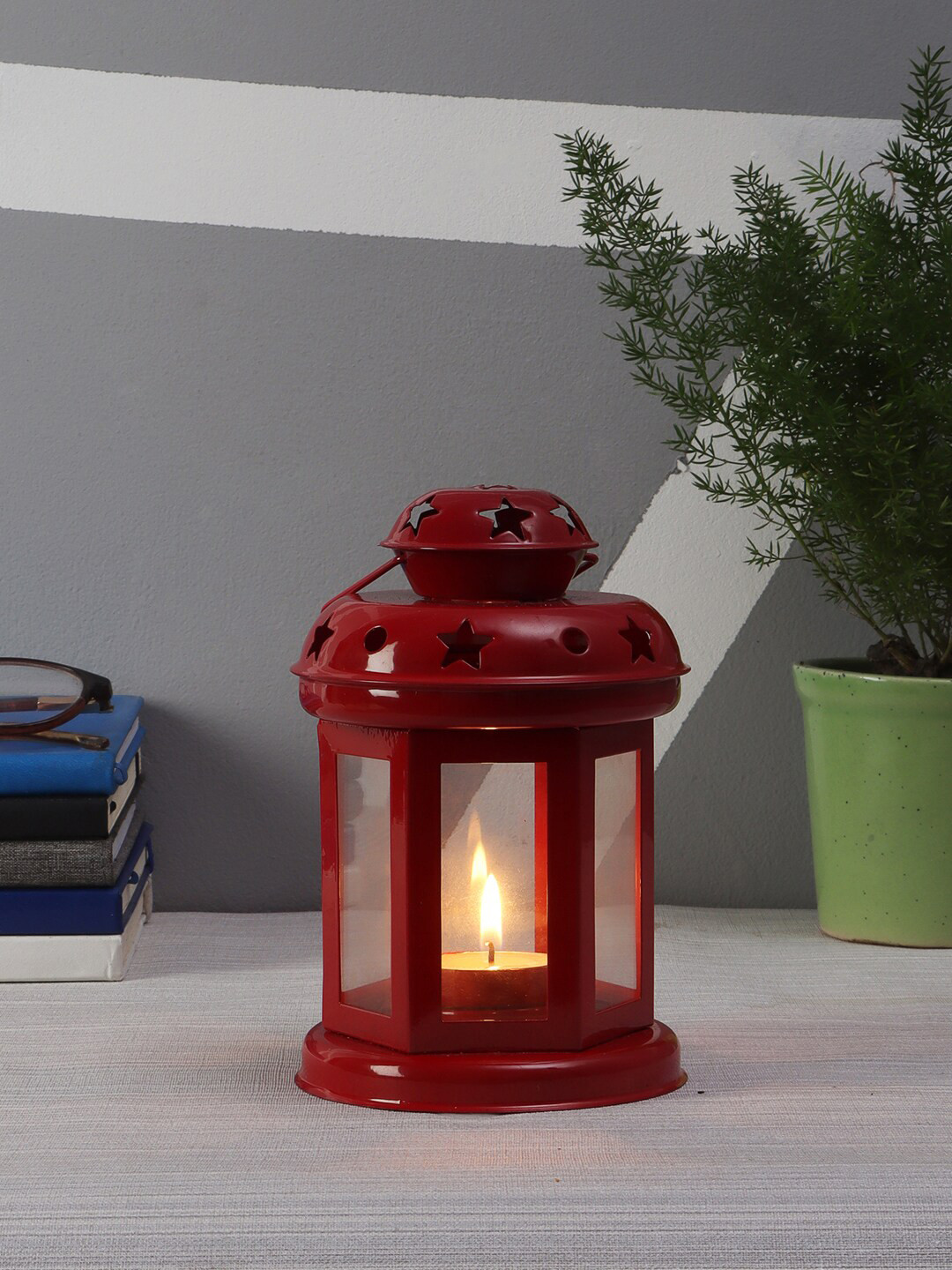 EXIM DECOR Red Solid Traditional Table Lantern