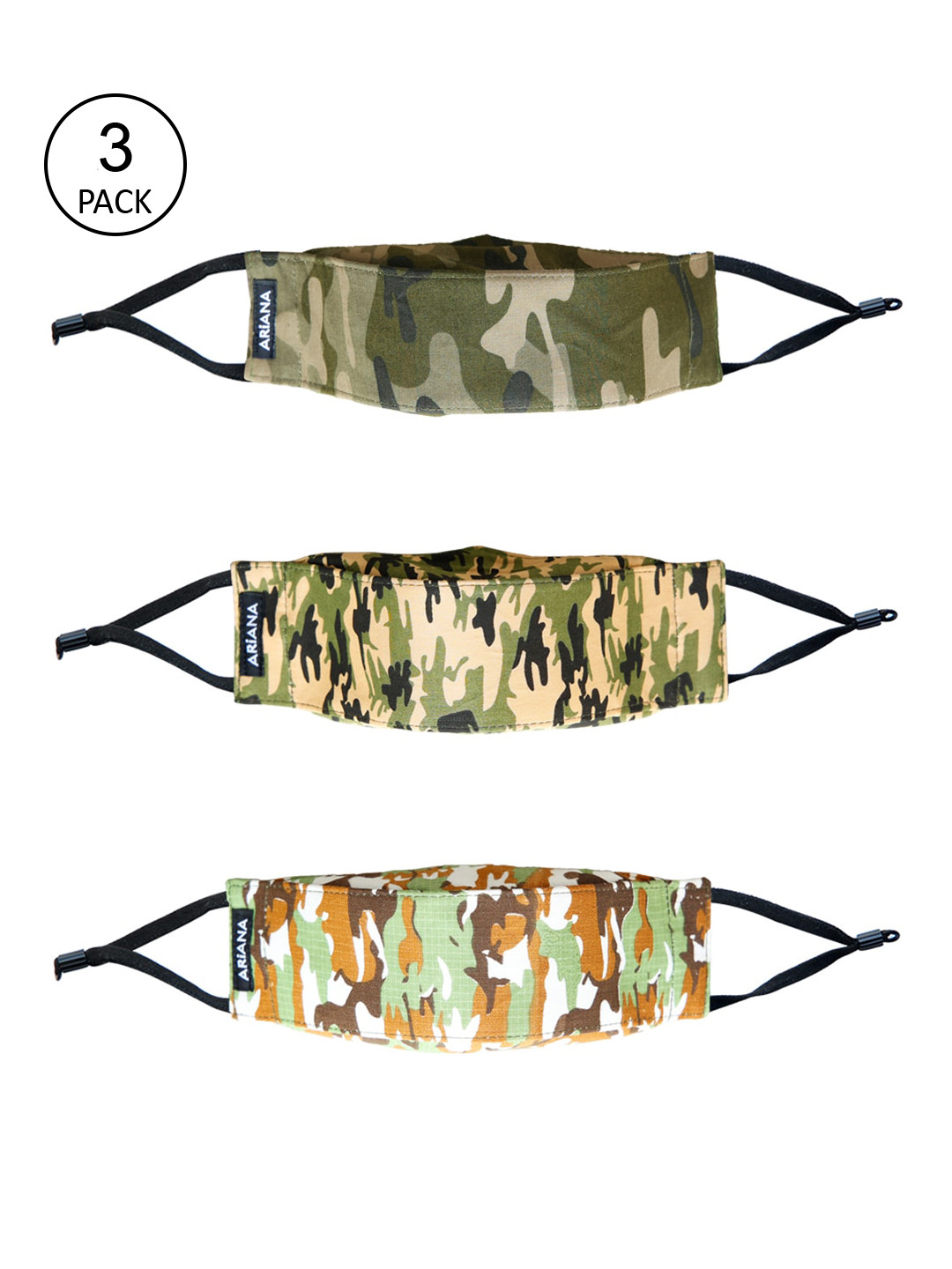 Ariana Pack Of 3 Printed 7-Ply 5 Layer SSMMS Filter Reusable Pure Cotton Cloth Masks