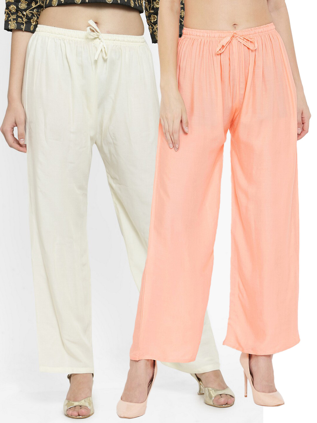 Clora Creation Women Peach & Cream 2 Knitted Palazzos