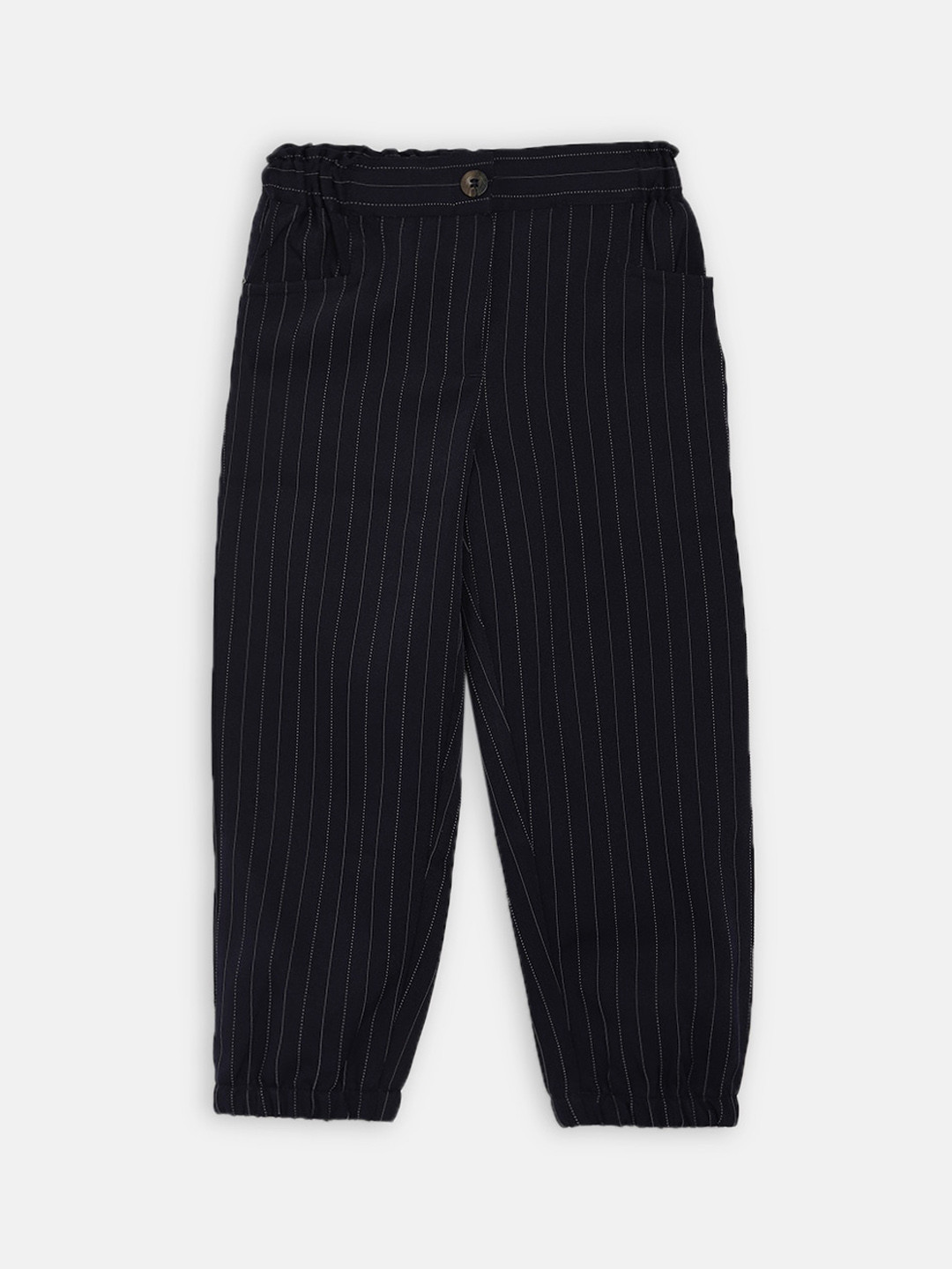 Blue Giraffe Girls Black & White Striped Straight-Fit Joggers