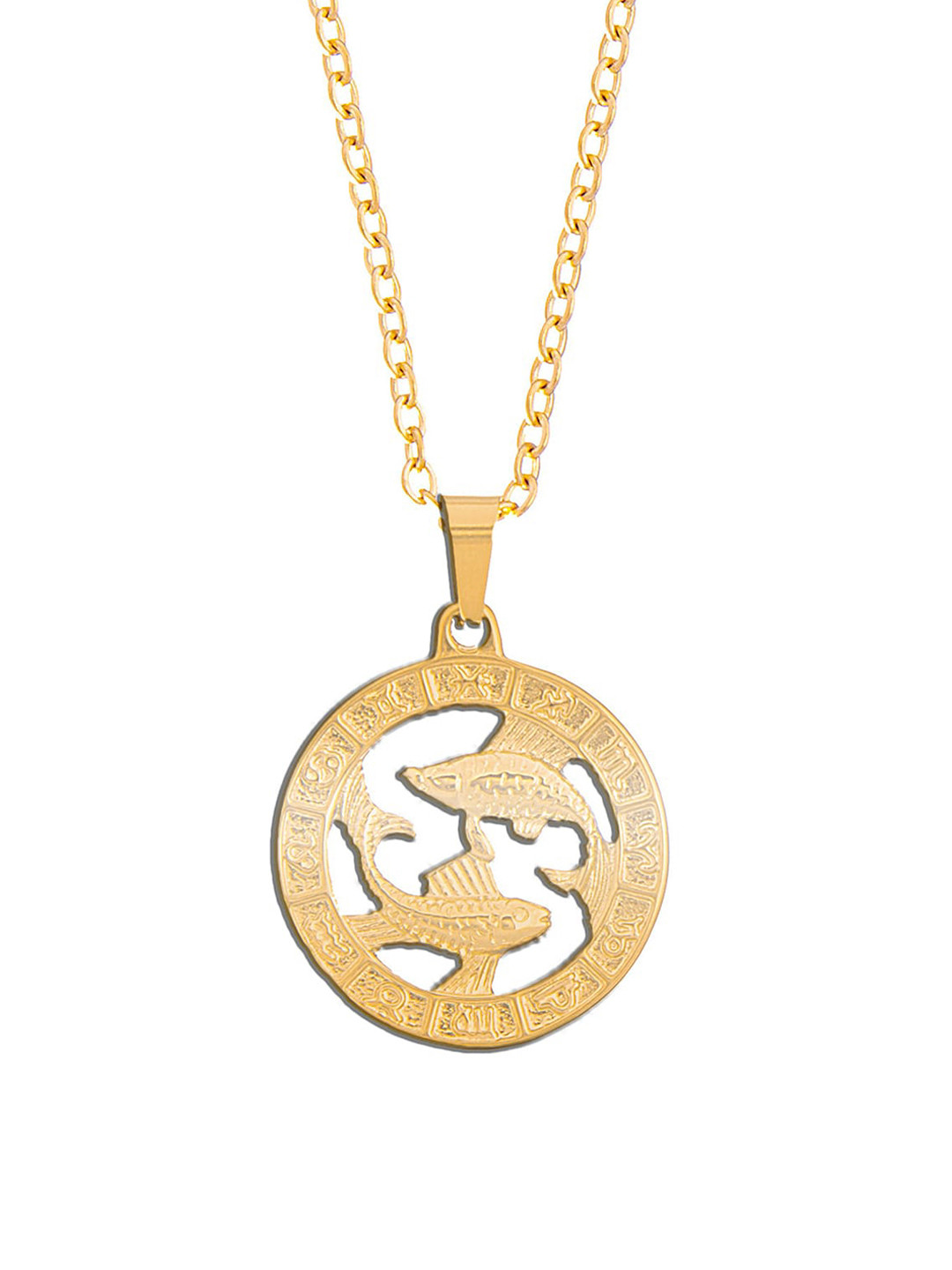 Moon Dust Women Gold-Toned Zodiac Sun Sign Pendant With Chain