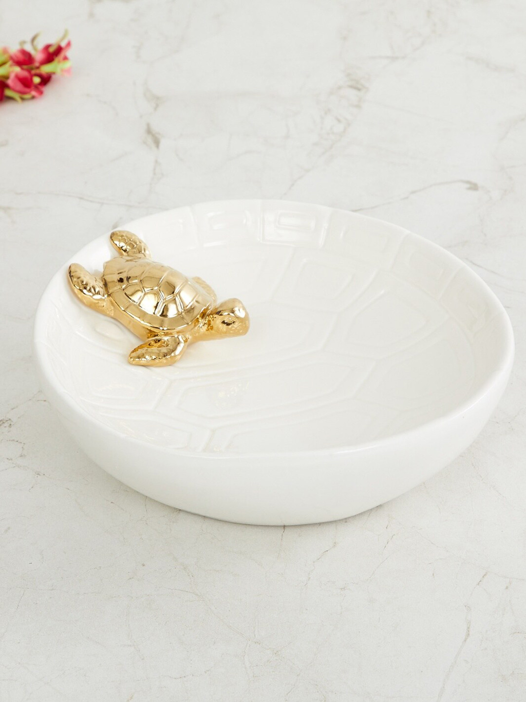 Home Centre White & Gold-Toned Solid Brighton Turtle Decorative Serving Bowl