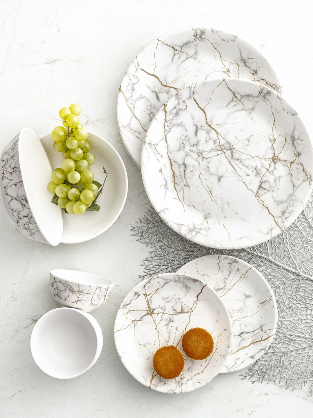 Home Centre Oasis Victor White 20 Pieces Printed Melamine Dinner Set