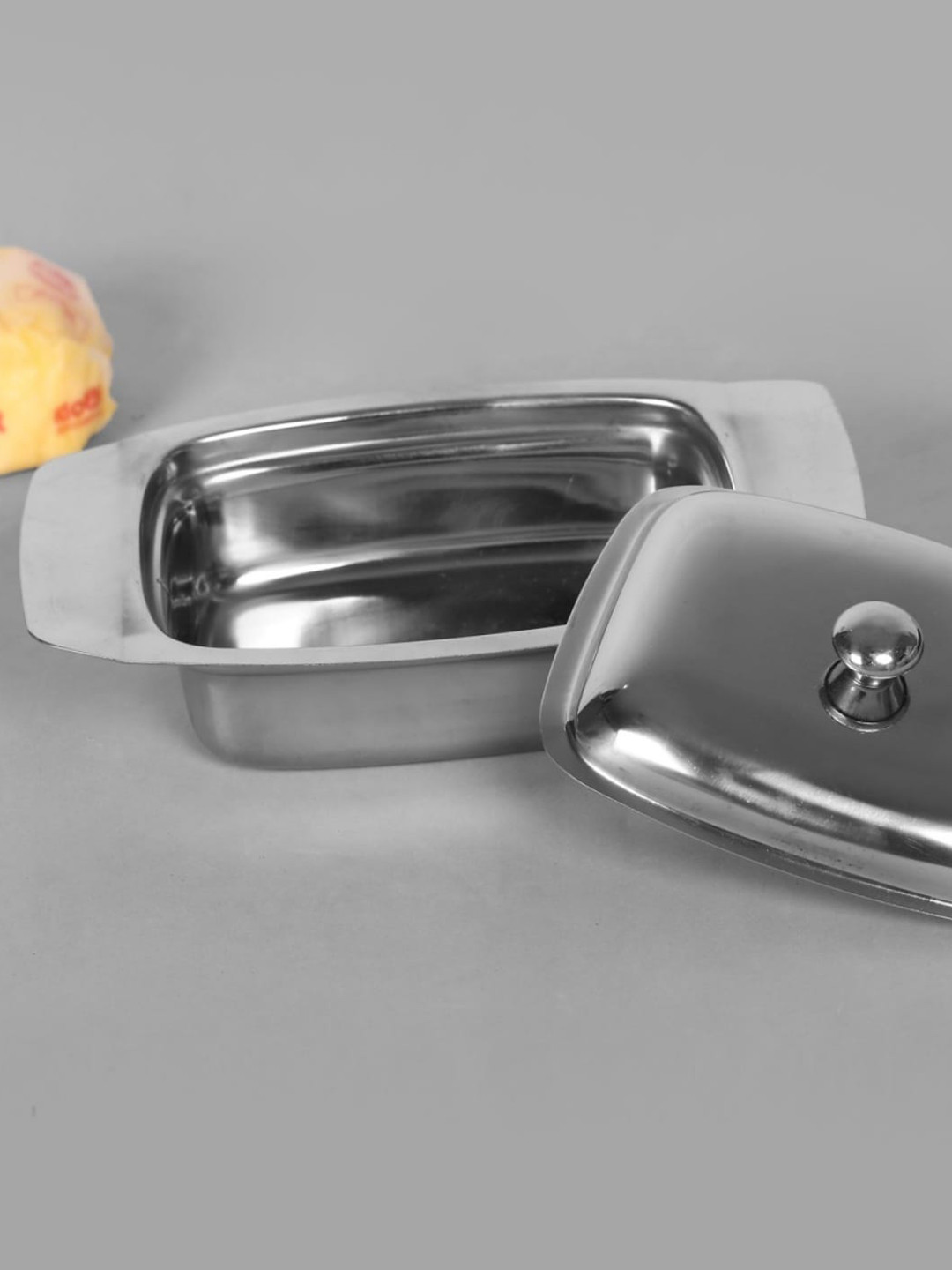 Home Centre Silver-Toned Solid Stainless Steel Butter Dish With Lid