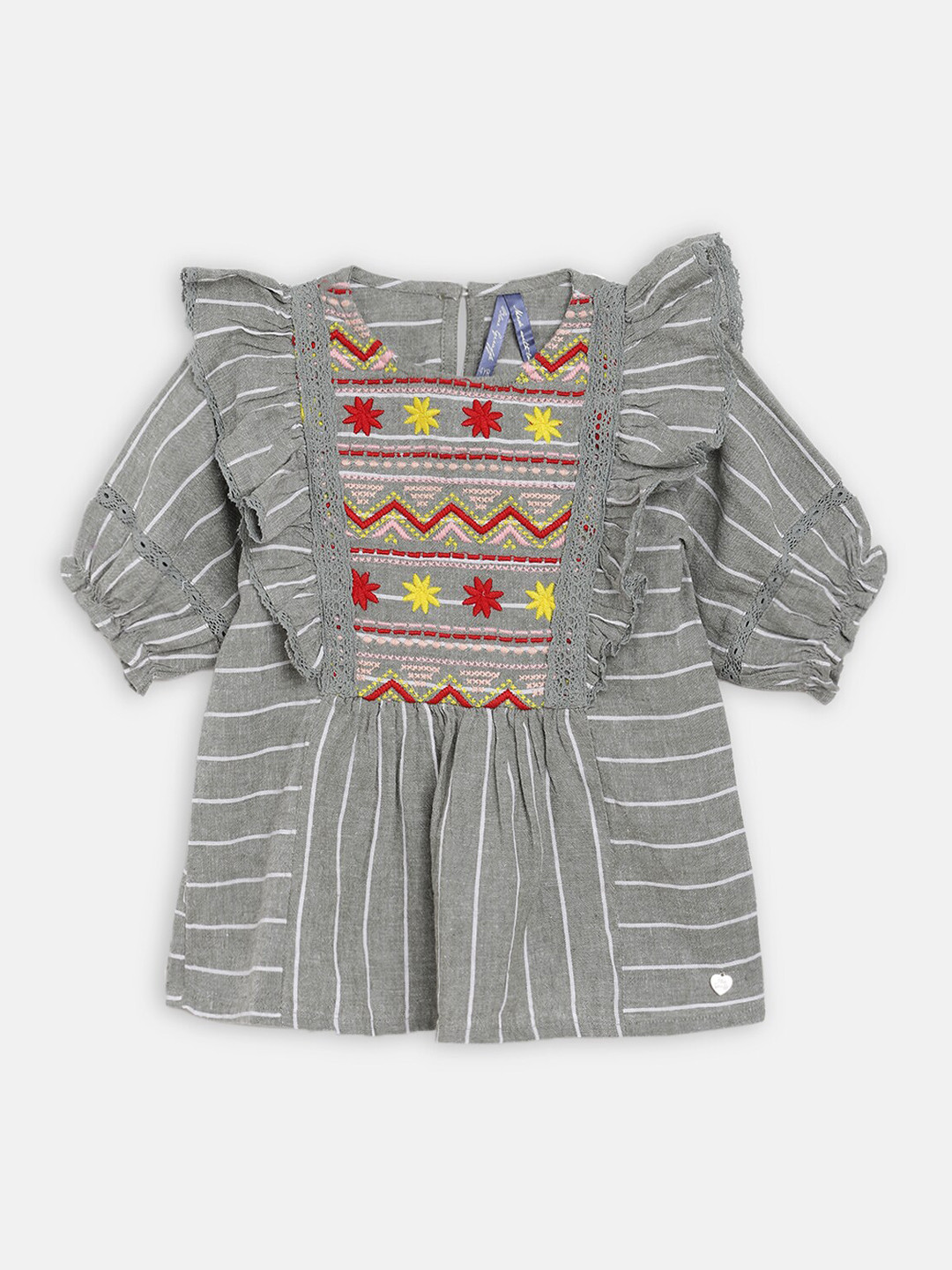 Blue Giraffe Grey Striped Regular Top