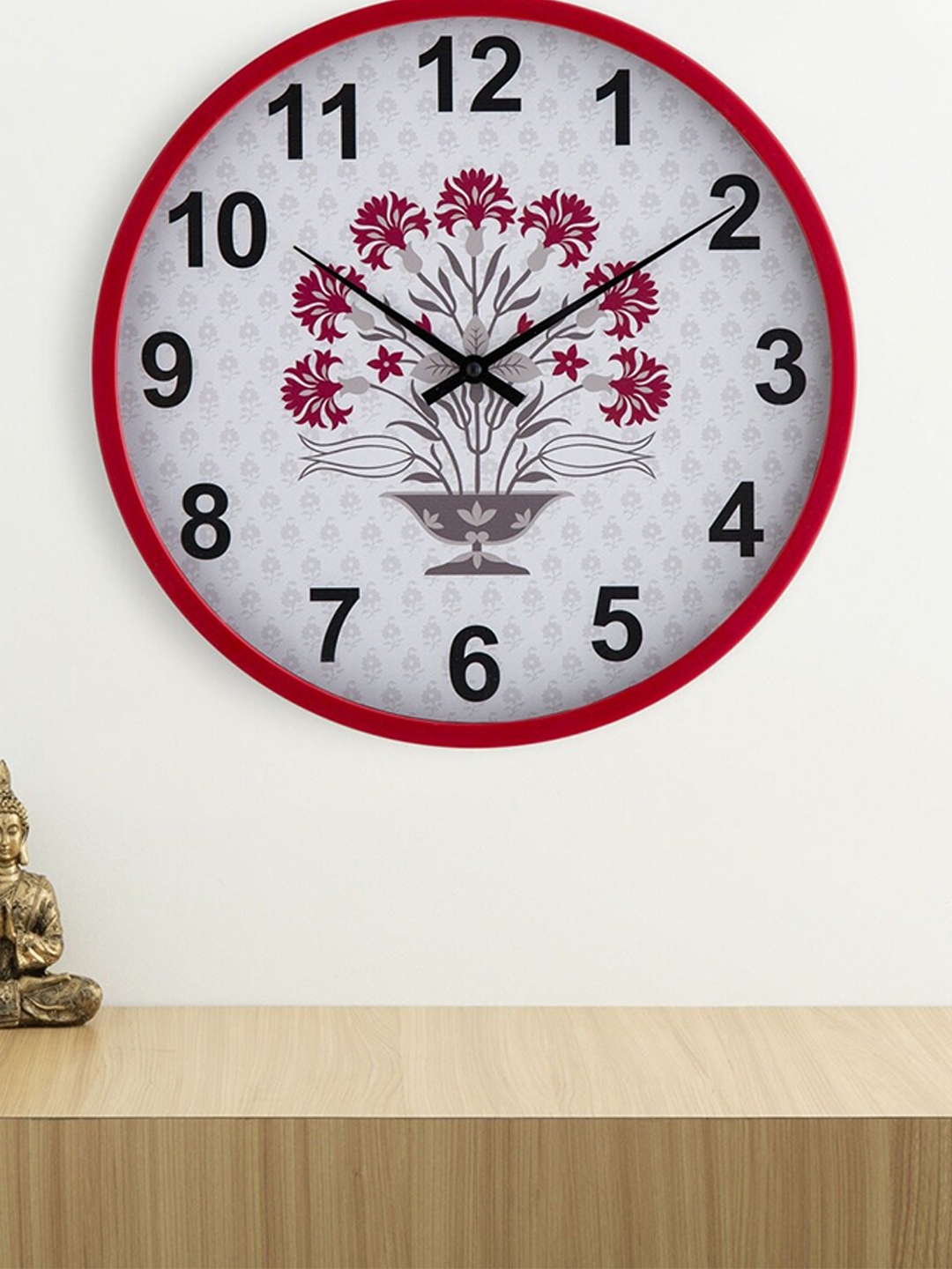Home Centre Red White Casablanca Arda Floral Printed Vintage Wall Clock 35 cm