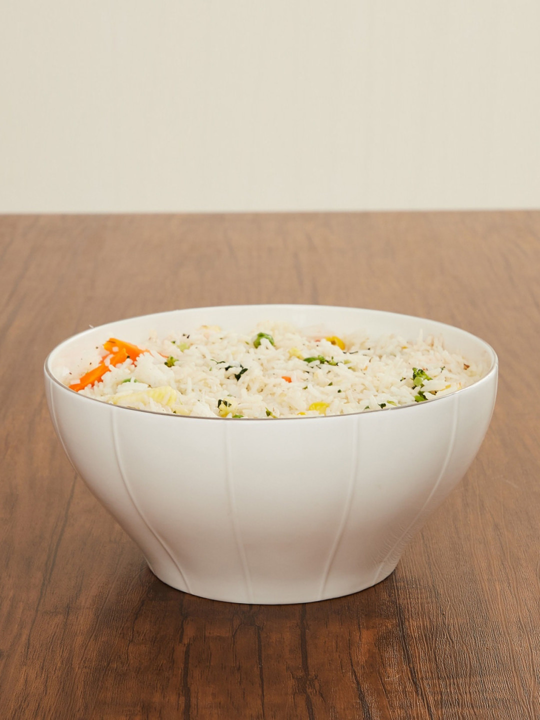 Home Centre White Striped Salad Serving Bowl