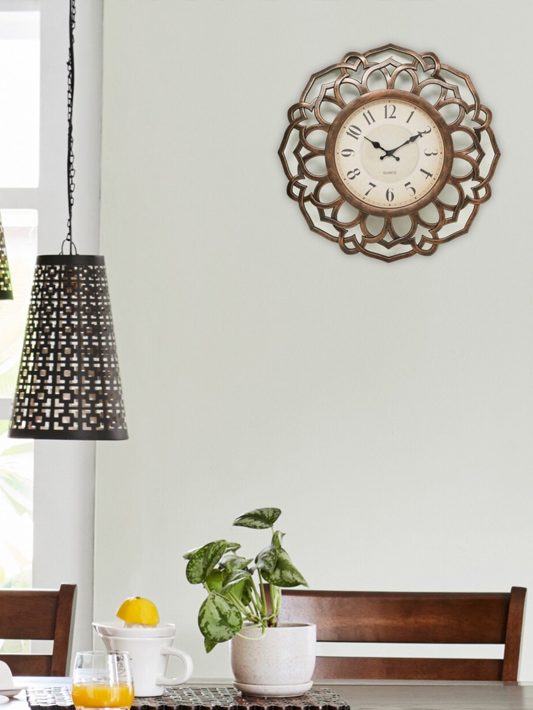 Home Centre Silver Casablanca Floral Traditional 60 cm Analogue Wall Clock