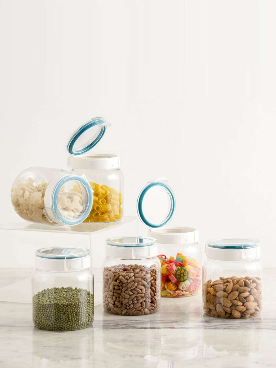 Home Centre Set Of 6 Transparent Solid Air-Tight Plastic Canister Set