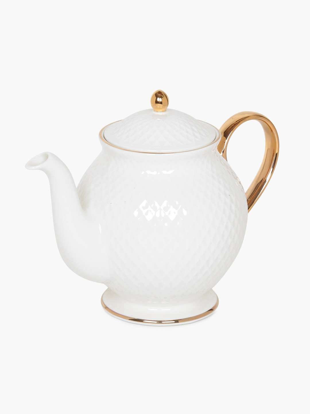 Home Centre White & Gold-Toned Divine Shimmer Stem Tea Pot with Lid 1260 ml