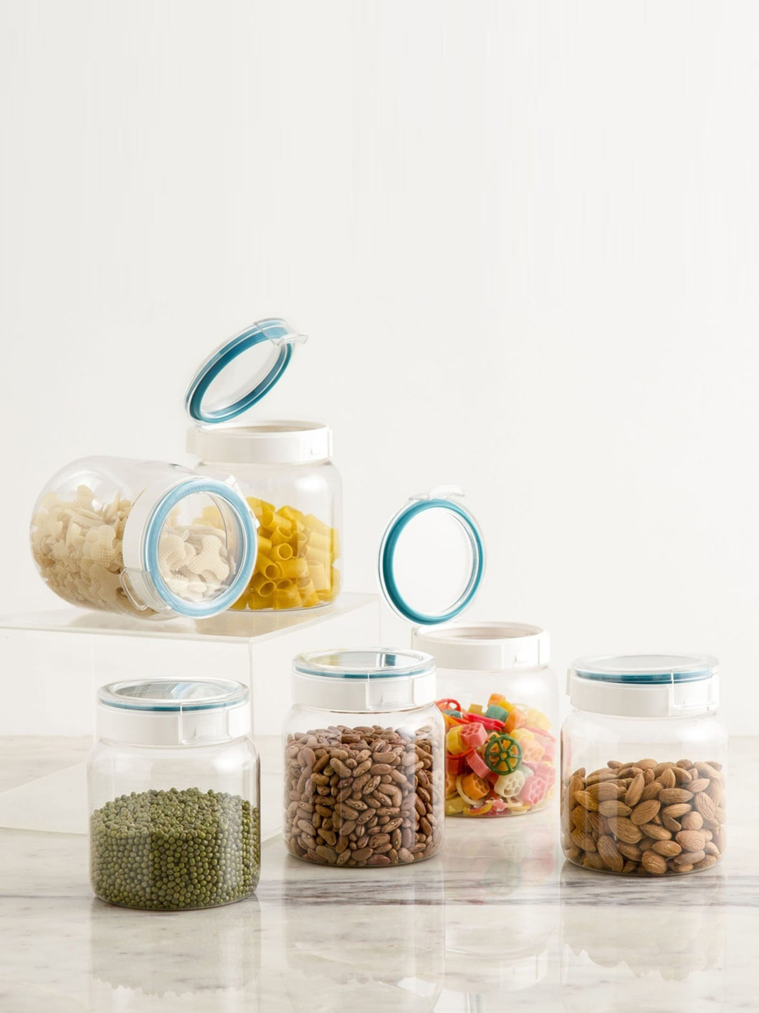 Home Centre Set Of 6 Transparent Plastic Air-Tight Canisters