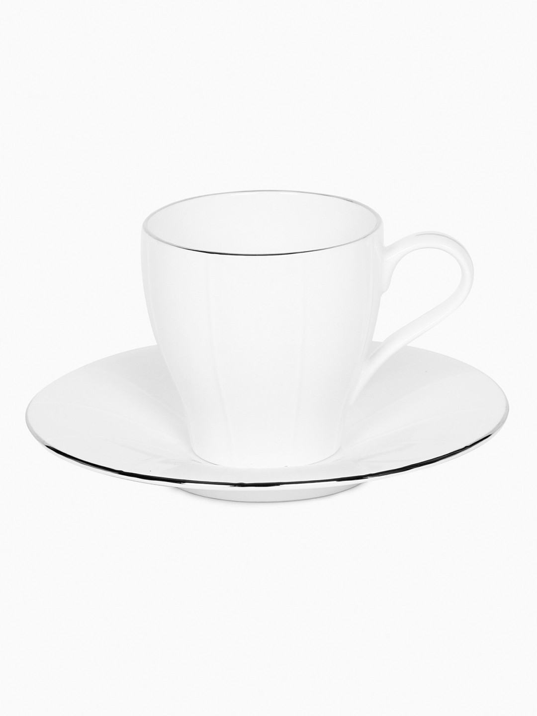 Home Centre White Solid Ceramic Cups and Saucers Set 200 ml