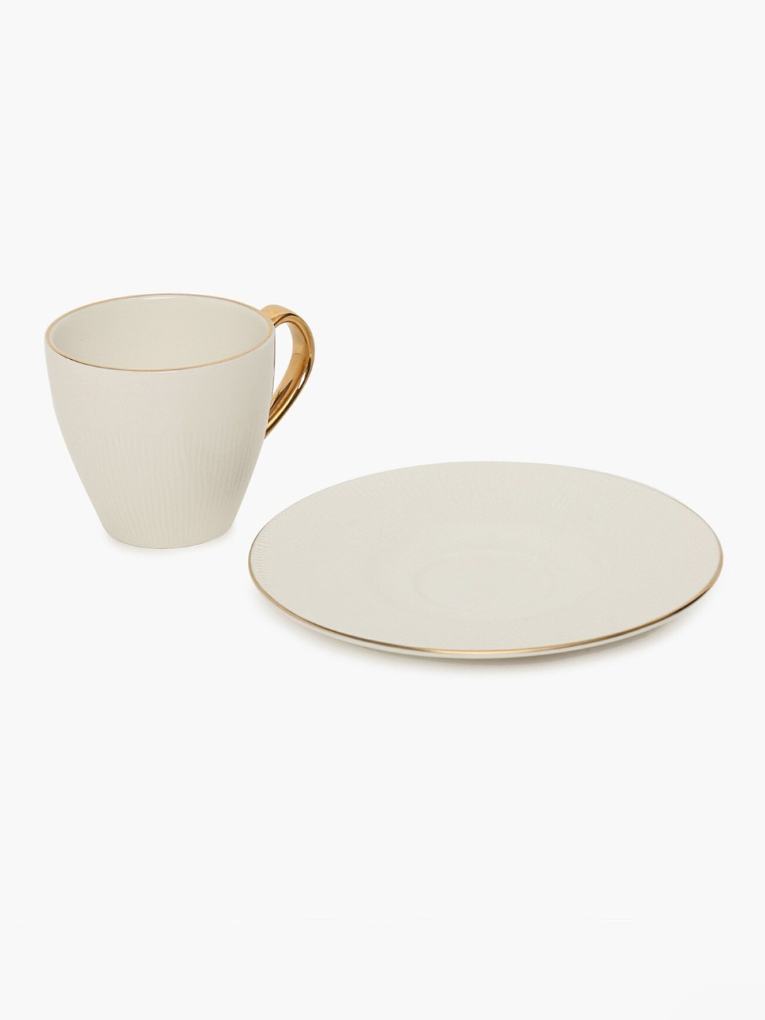 Home Centre Set Of 2 Beige & Gold-Toned Solid Ceramic Cup and Saucer