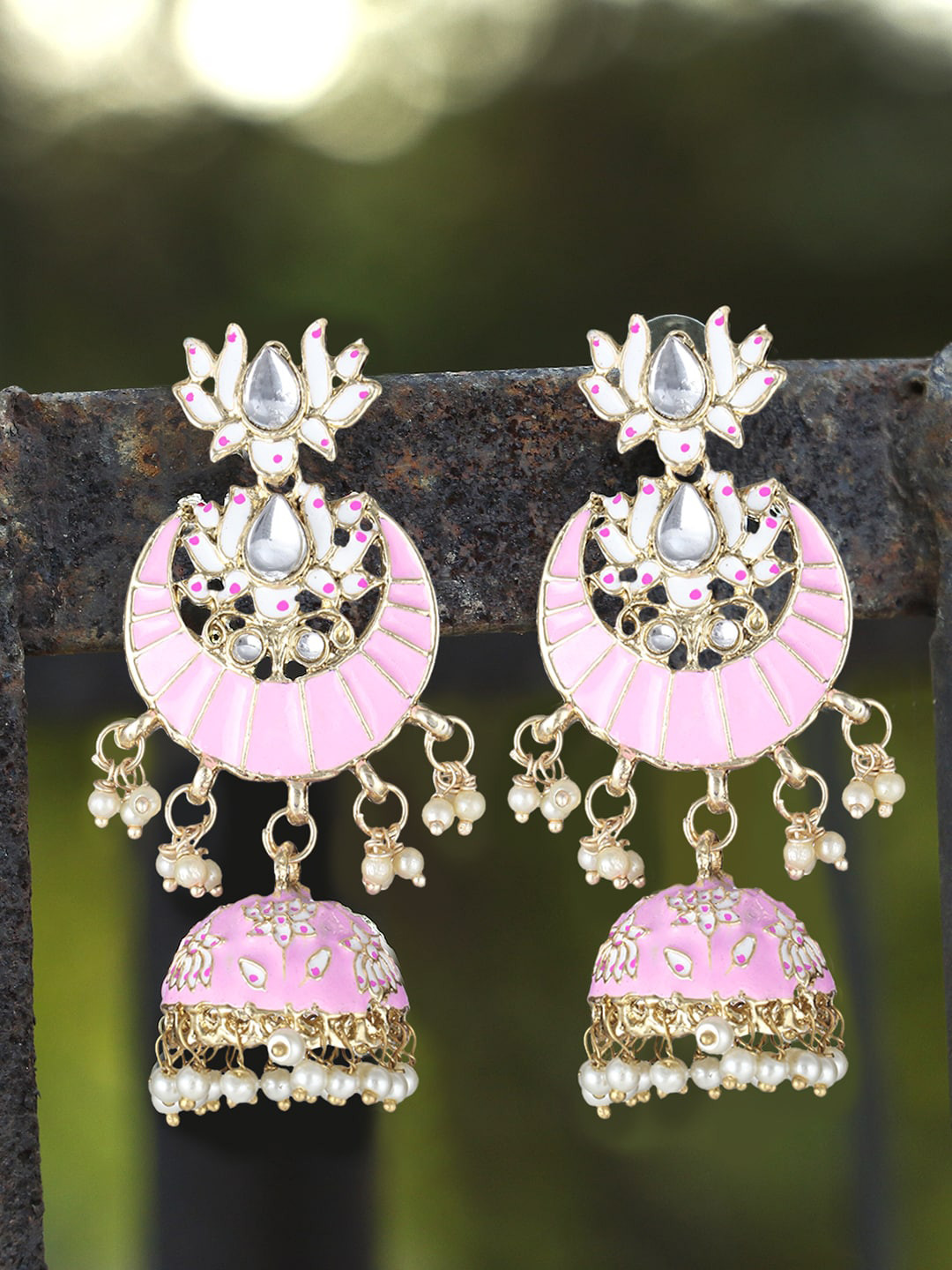 Adwitiya Collection Gold-Toned & Mauve Contemporary Jhumkas