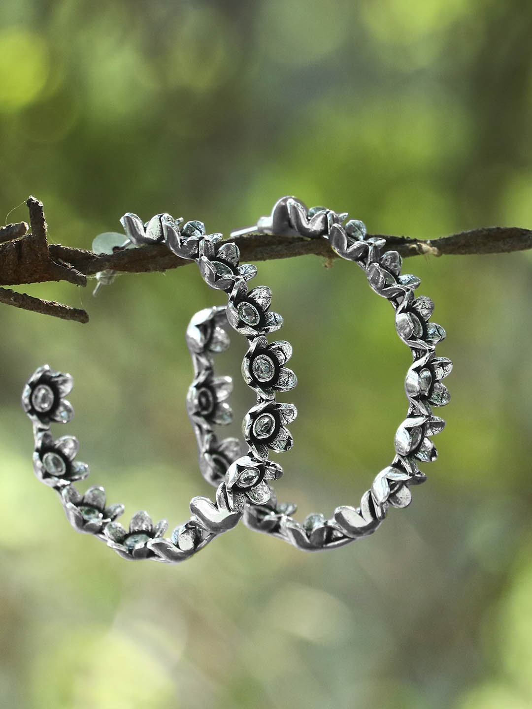 Adwitiya Collection Silver-Toned Contemporary Half Hoop Earrings